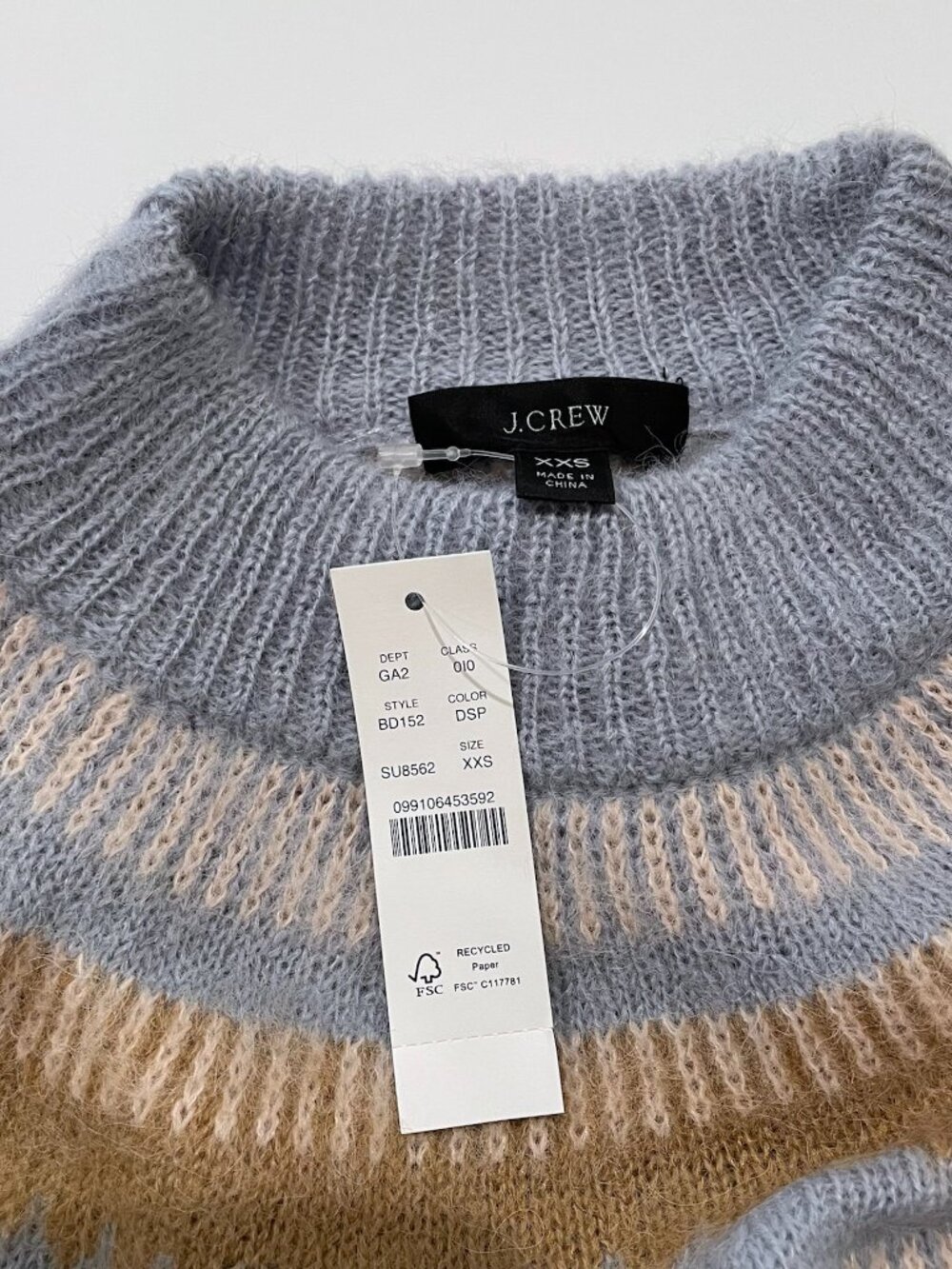 J.Crew Fair Isle Yoke Puff Sleeve Sweater - Dusky Sky Peach - Picture 4 of 6